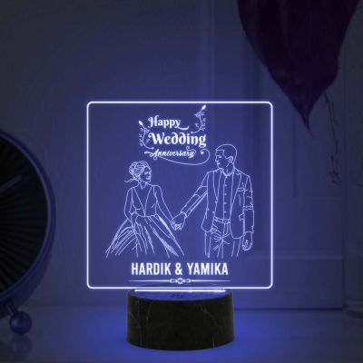 Personalized Happy Wedding Anniversary Night Lamp with Warm White Light Customized with Names Anniversary Gifts for Couple